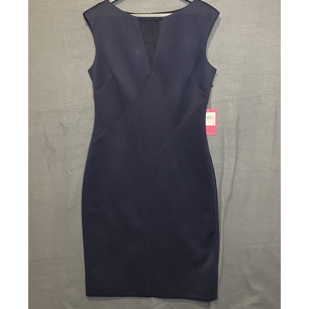 Vince Camuto Navy Blue Sheath Dress Sleeveless Midi Stretch Cocktail Sz 10 NWT